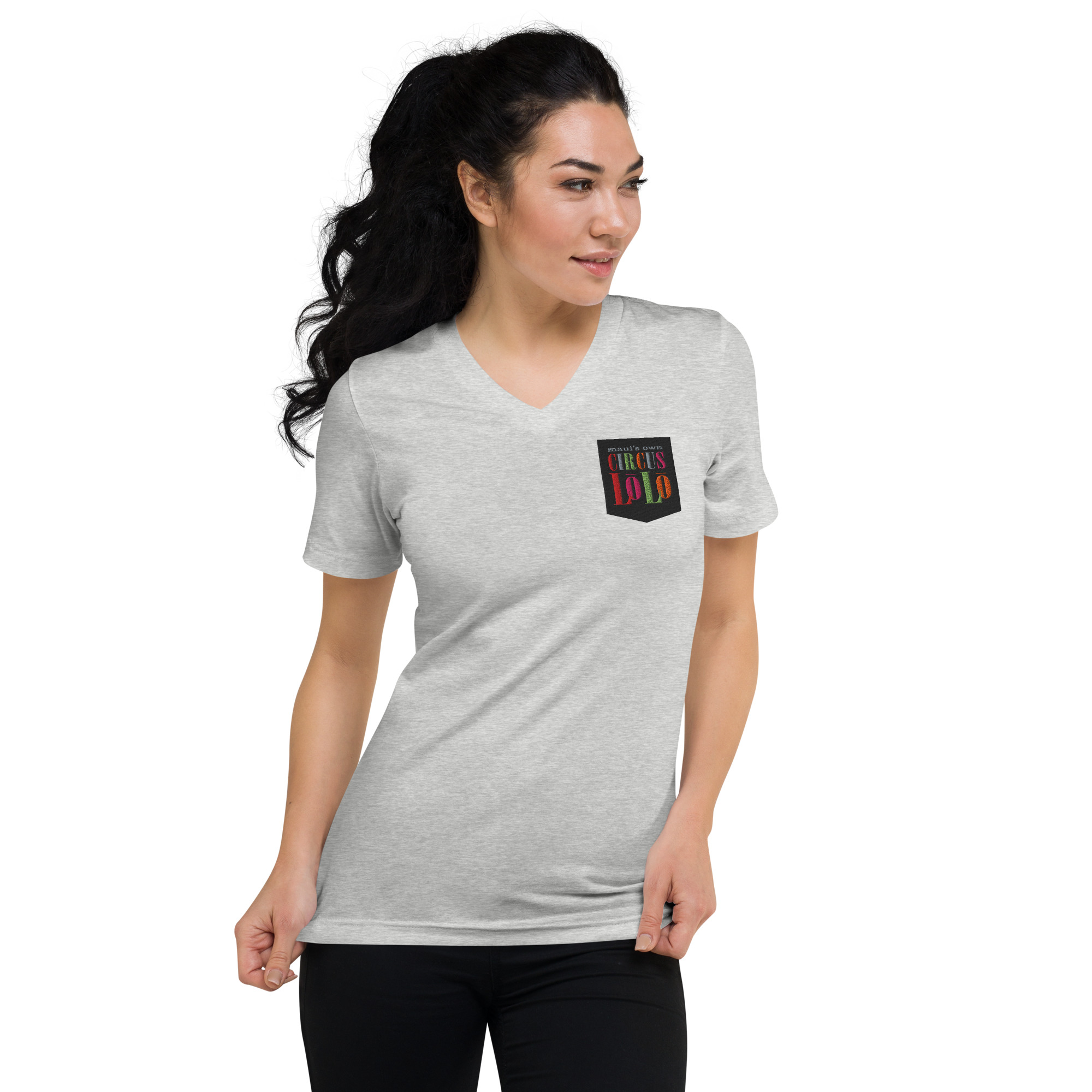 Circus Lolo Embroidered Not Pocket Logo Unisex Short Sleeve V-Neck T-Shirt